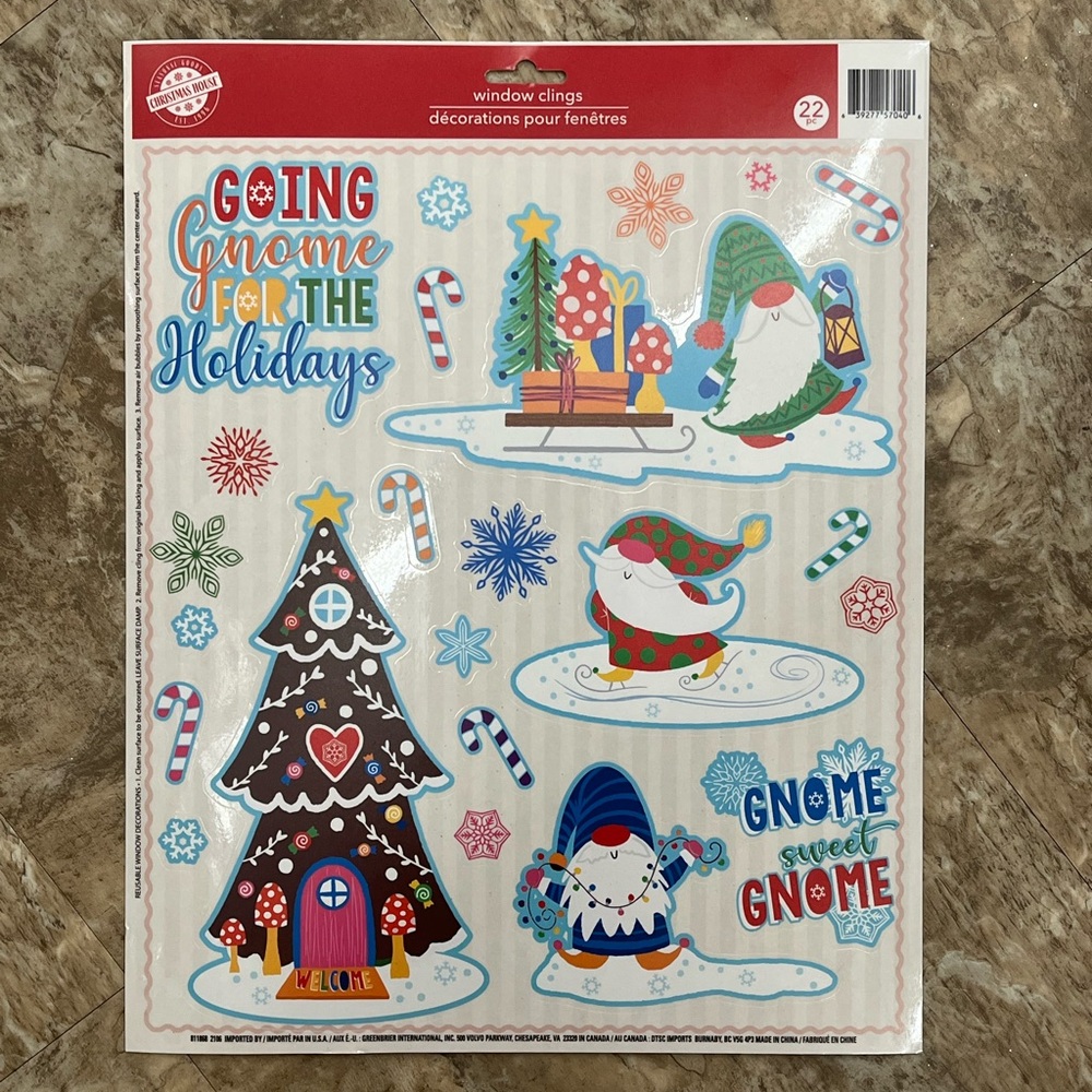 🎁 Gnome for the Holidays Reusable Window Clings (22 pc.)